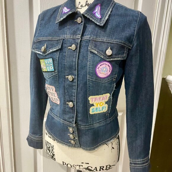 KAWAII EMBELLISHED UNICORN DENIM DISSTRESSED WASHED PATCH JACKET SIZE S - Picture 13 of 15